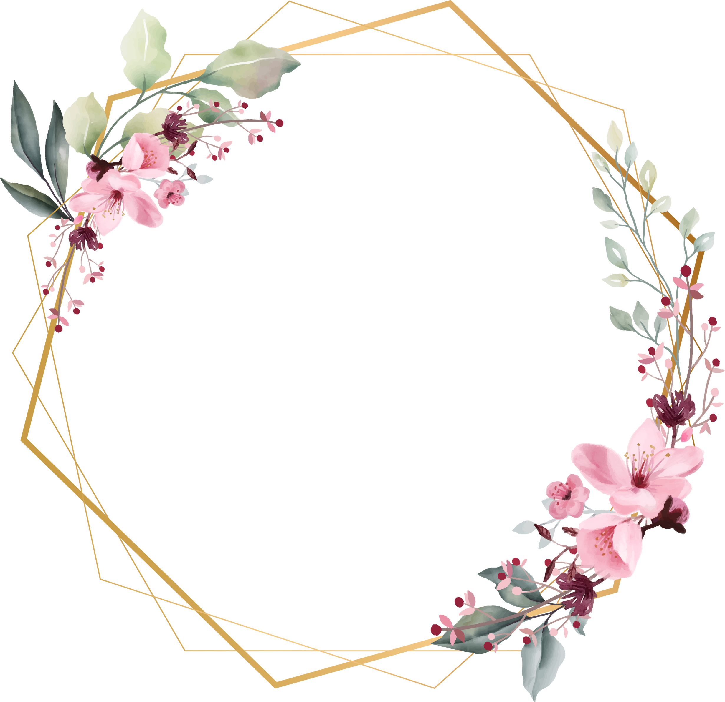 Polygon Frame with Flowers Illustration